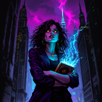 A bold figure with electric blue energy emanating from a book stands against a dramatic city skyline, embodying the courage to embrace uncomfortable truths.