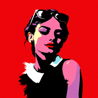 A stylized portrait of a woman with sunglasses, eyes closed in contemplation, set against a vivid red background, evoking the essence of silence and attentive listening.