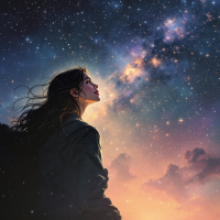 A woman gazes up at a starry sky, her expression contemplative and hopeful, embodying the sentiment of the quote: Hope is a dangerous thing, but without it, what is left?