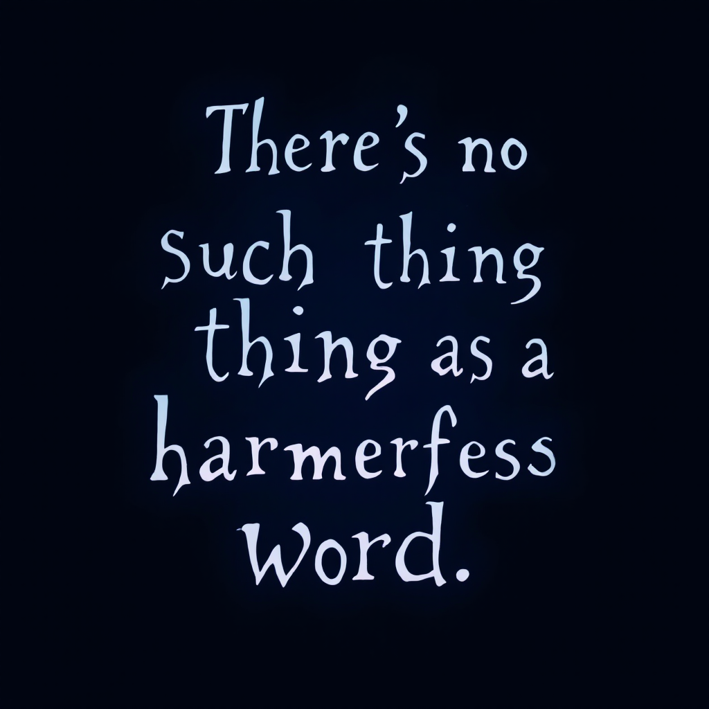 Text illustration featuring the quote, There’s no such thing as a harmerfess word, written in stylized white font against a dark blue background.