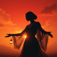 A silhouetted figure holds a lantern, arms outstretched against a vivid sunset. The image evokes the theme of finding strength in history and embracing one's journey.