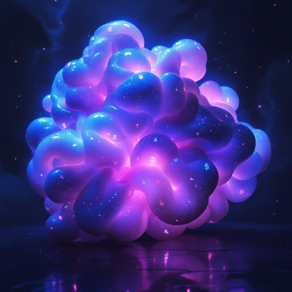 A glowing, multi-colored, cloud-like formation with swirling purple and blue hues, exuding a sense of mystery and otherworldliness, embodying SCP-055's elusive nature.