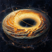 A planet with its mantle and crust peeled back into spiraling tendrils, revealing a glowing core shaped into rings, whorls, and curved arms, resembling a giant cosmic flower.