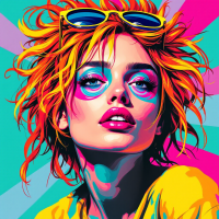 A vibrant, stylized portrait of a young woman with bright, wild hair and colorful makeup, embodying the essence of individuality and self-acceptance.