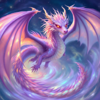 A majestic purple dragon with shimmering scales and vibrant wings soars through a cosmic background, embodying the spirit of limitless possibility and imagination.