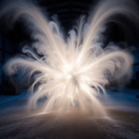 A dynamic burst of light and vapor emerges from a surface, creating a striking visual resembling cooperation and power, emphasizing humanity's unique social advantage over other species.