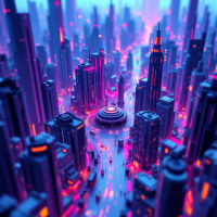 A vibrant, futuristic cityscape illuminated with neon lights, showcasing tall skyscrapers and bustling streets, embodying the idea of freedom from conventional rules.