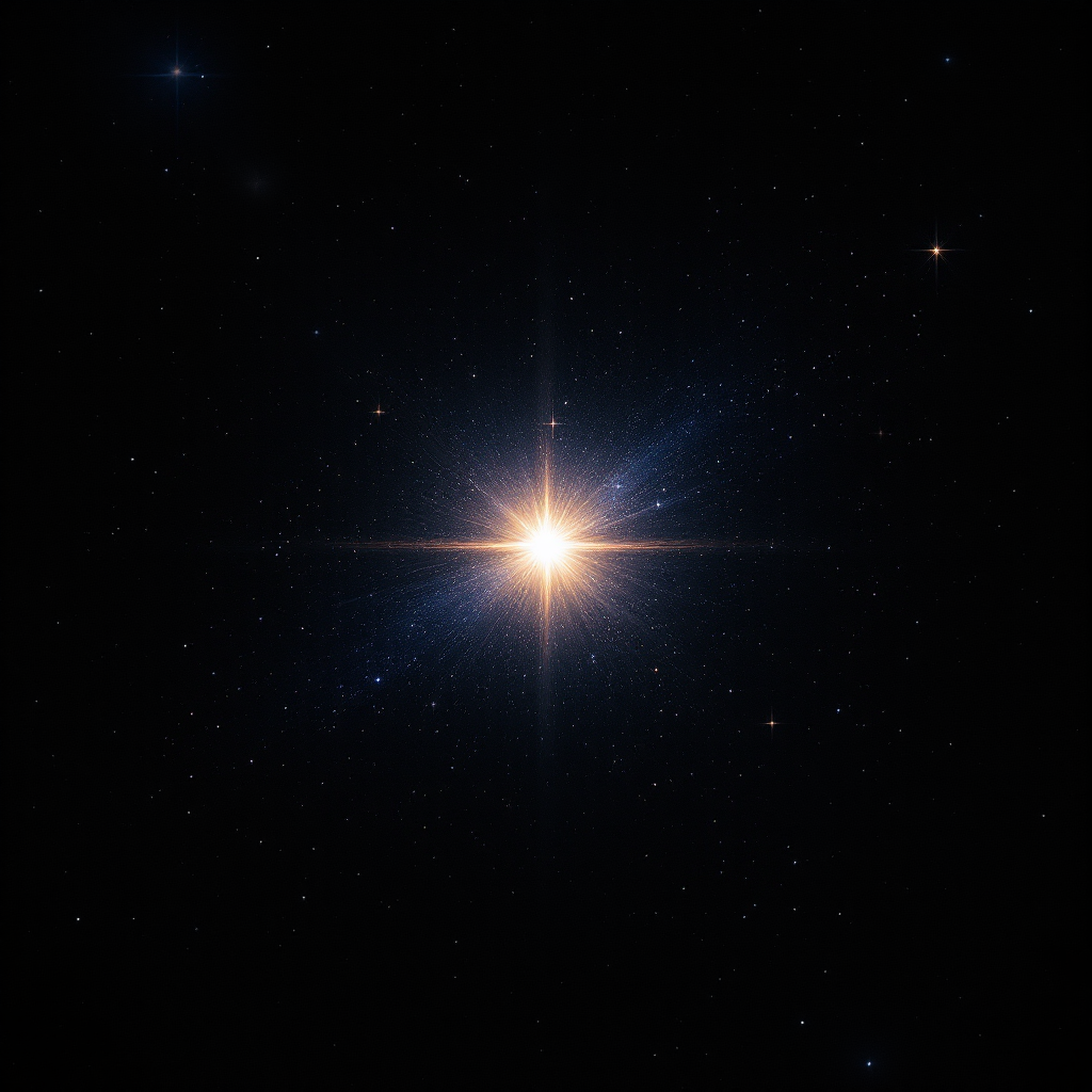 A radiant star shines in the vast darkness of space, symbolizing the quote about each of us being a flicker of light in an infinity of darkness.