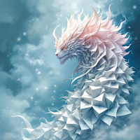 A majestic, serpentine dragon made of intricately folded paper glides through a dreamy, cloud-filled sky, embodying the essence of unexpected journeys.