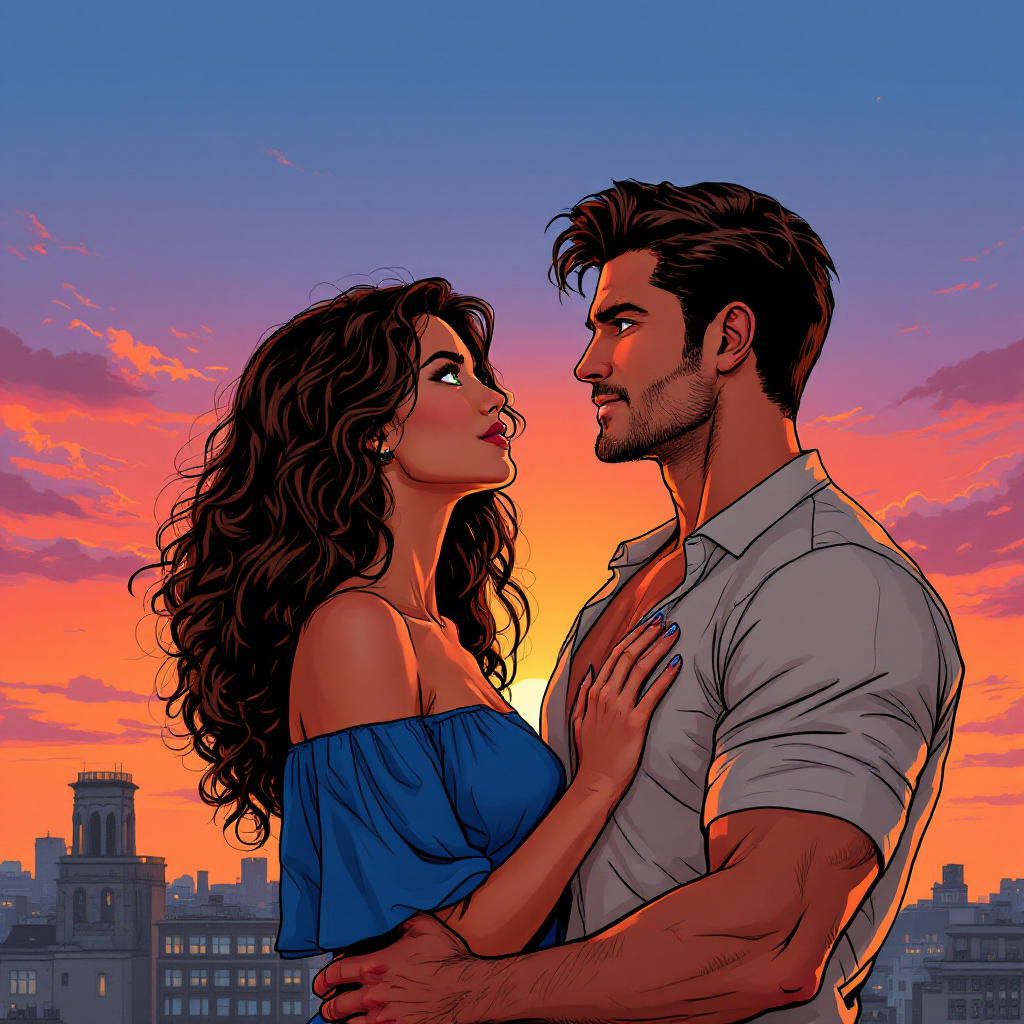 A couple gazes into each other's eyes against a vibrant sunset, capturing the intensity and challenge of love, echoing the quote: Love is a ruthless game unless you play it good and right.