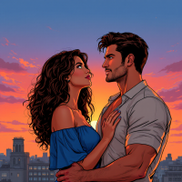 A couple gazes into each other's eyes against a vibrant sunset, capturing the intensity and challenge of love, echoing the quote: Love is a ruthless game unless you play it good and right.