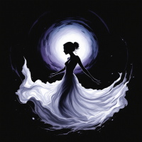 A silhouetted figure in a flowing white gown stands against a dark background, surrounded by a luminous swirl, embodying the idea of losing oneself to find deeper connections.