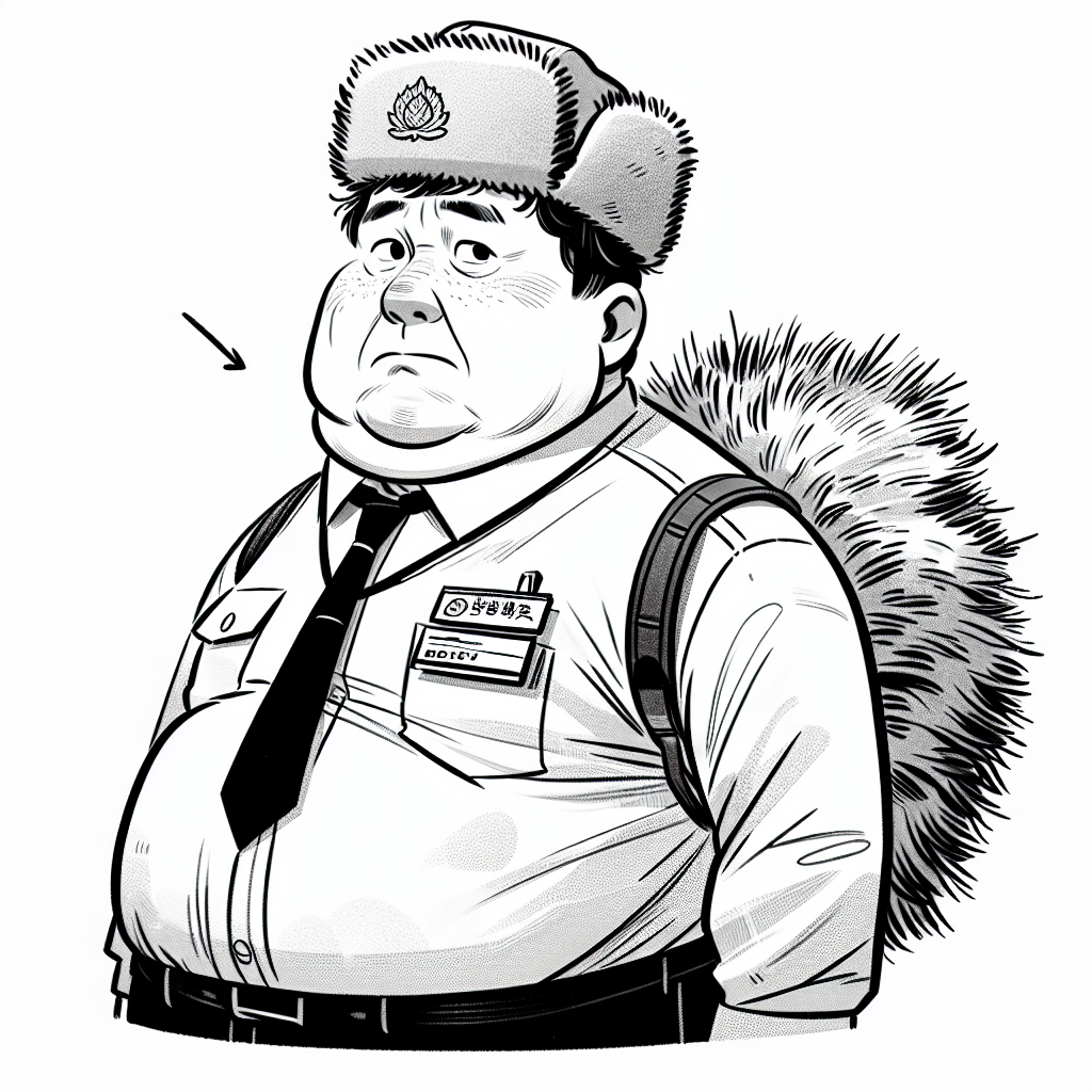 A stout, nervous man with a fur hat and a council worker uniform, depicted with a worried expression and noticeable weight around his midsection.