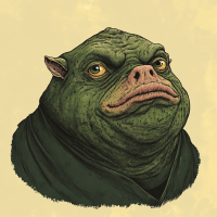 A depiction of Prostetnic Vogon Jeltz with a highly domed nose above a small forehead, dark-green rubbery skin, and thick waterproof texture, inspired by a description from the book.